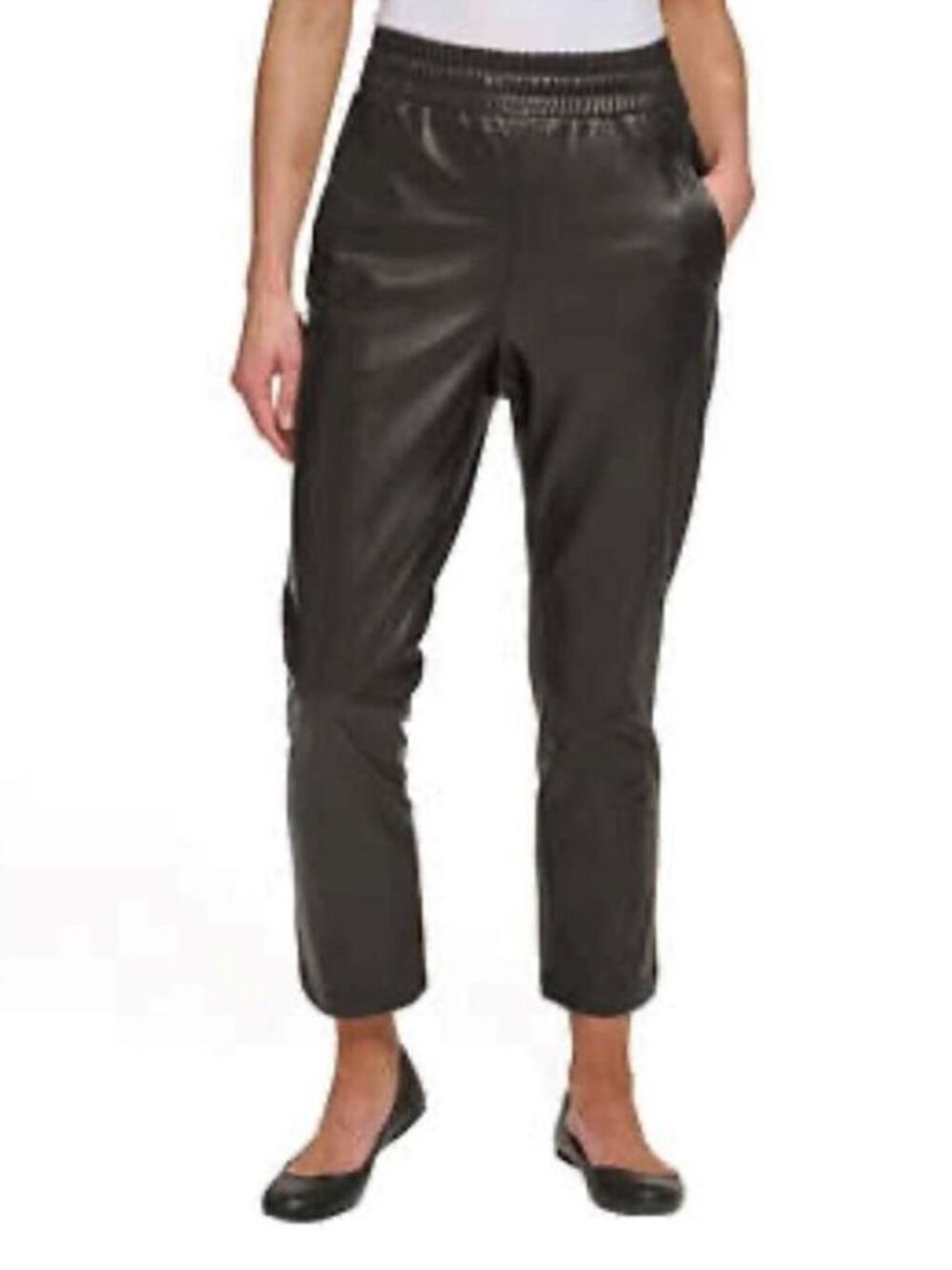 DKNY Women's Pants PU Leather High Rise Straight Leg Jeans Black Size M